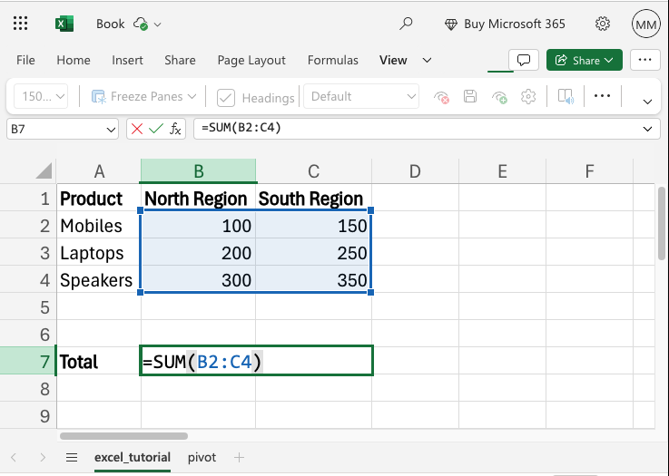 Summing a Range Across Multiple Rows and Columns